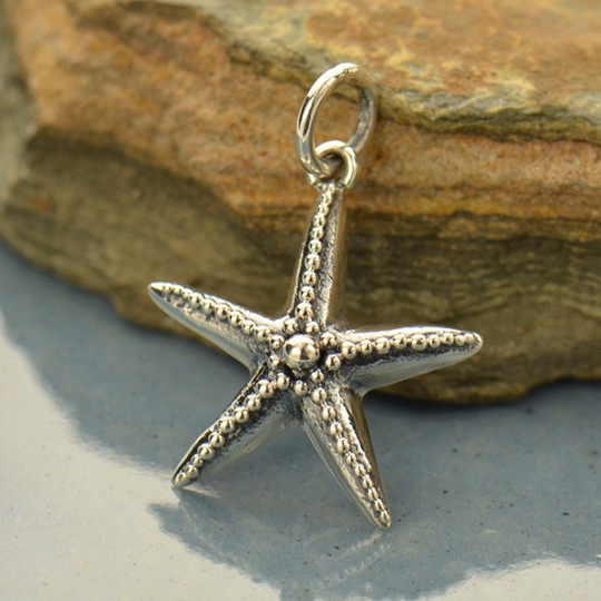 Sterling Silver Starfish with Granulation Charm - Poppies Beads n' More