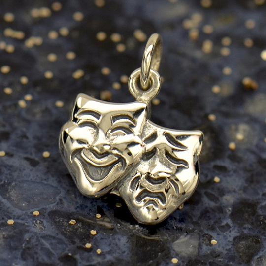 Sterling Silver Theatre Mask Charm - Comedy and Tragedy - Poppies Beads n' More