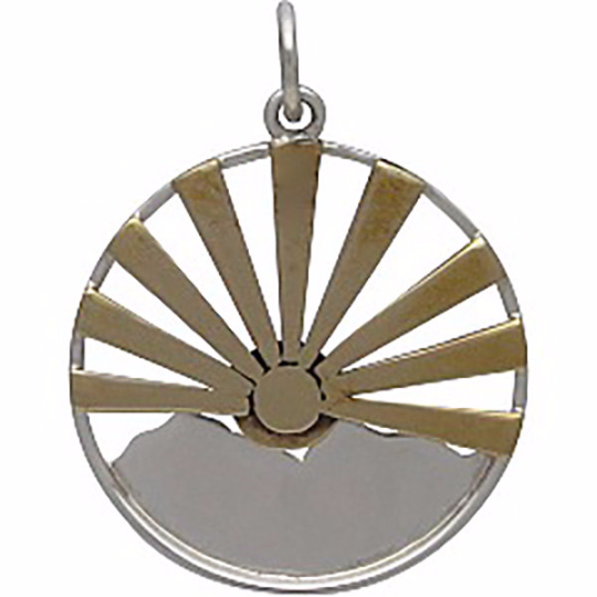 Sterling Silver Mountain Range Pendant with Bronze Sun Rays - Poppies Beads n' More