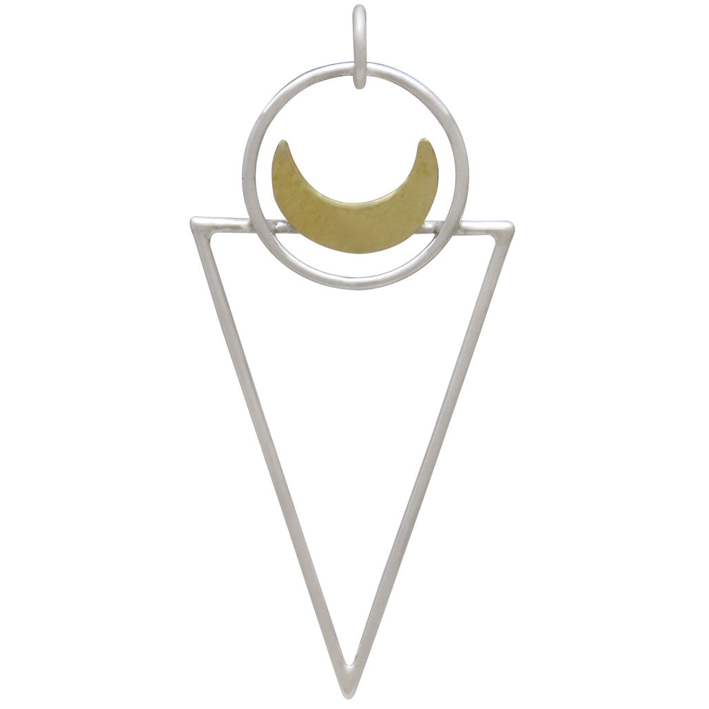 Sterling Silver Triangle Pendant with Bronze Moon - Poppies Beads n' More