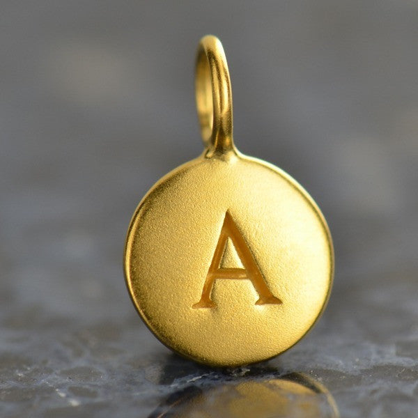 24K Gold Plated Letter Disk Charm - Poppies Beads n' More