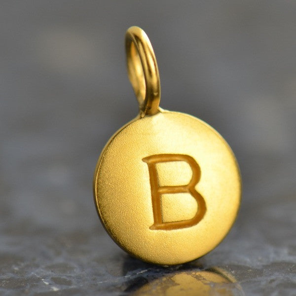 24K Gold Plated Letter Disk Charm - Poppies Beads n' More