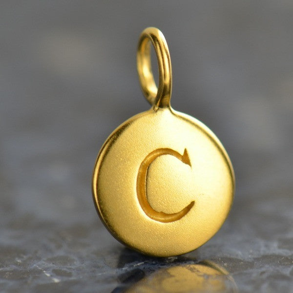24K Gold Plated Letter Disk Charm - Poppies Beads n' More