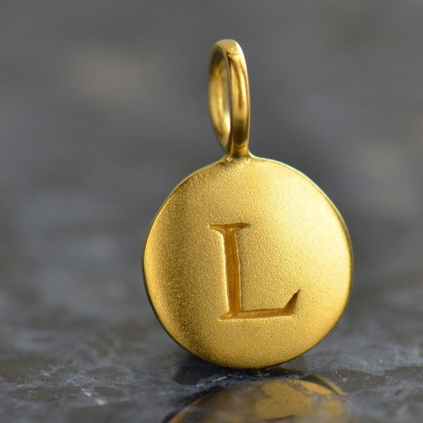 24K Gold Plated Letter Disk Charm - Poppies Beads n' More
