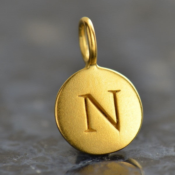 24K Gold Plated Letter Disk Charm - Poppies Beads n' More
