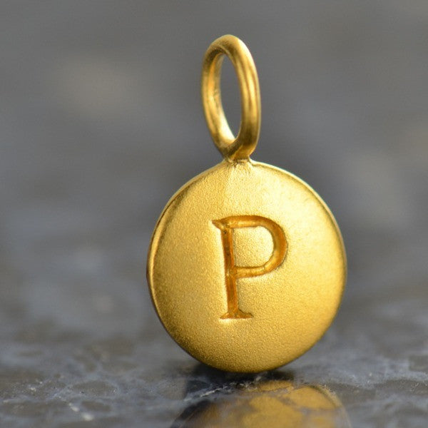24K Gold Plated Letter Disk Charm - Poppies Beads n' More