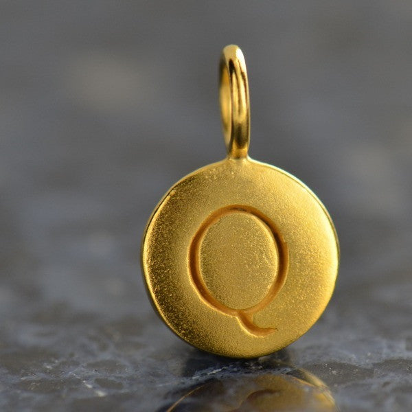 24K Gold Plated Letter Disk Charm - Poppies Beads n' More