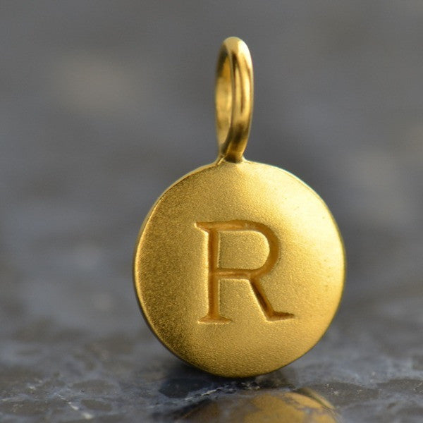 24K Gold Plated Letter Disk Charm - Poppies Beads n' More