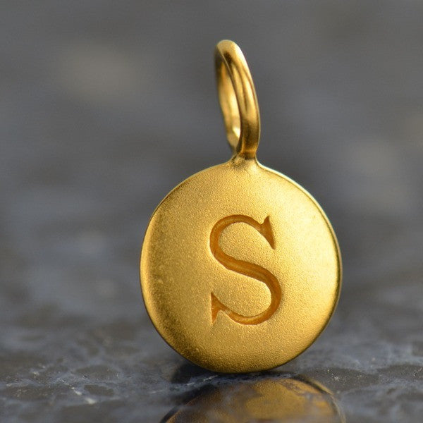 24K Gold Plated Letter Disk Charm - Poppies Beads n' More