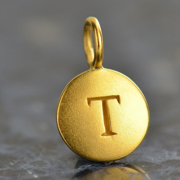 24K Gold Plated Letter Disk Charm - Poppies Beads n' More