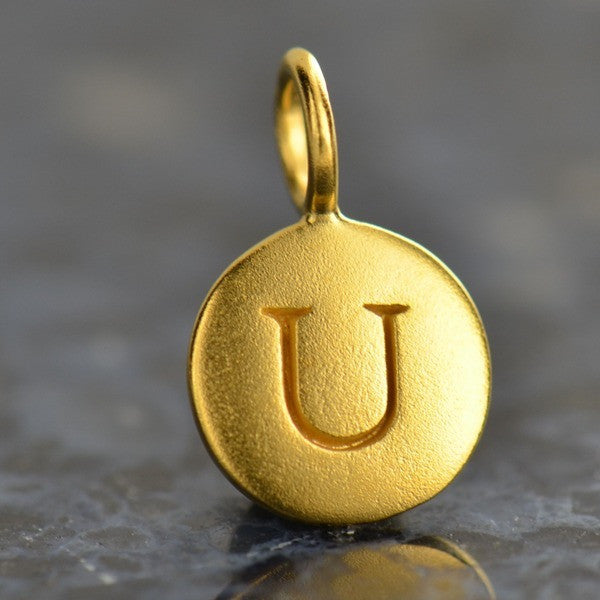 24K Gold Plated Letter Disk Charm - Poppies Beads n' More