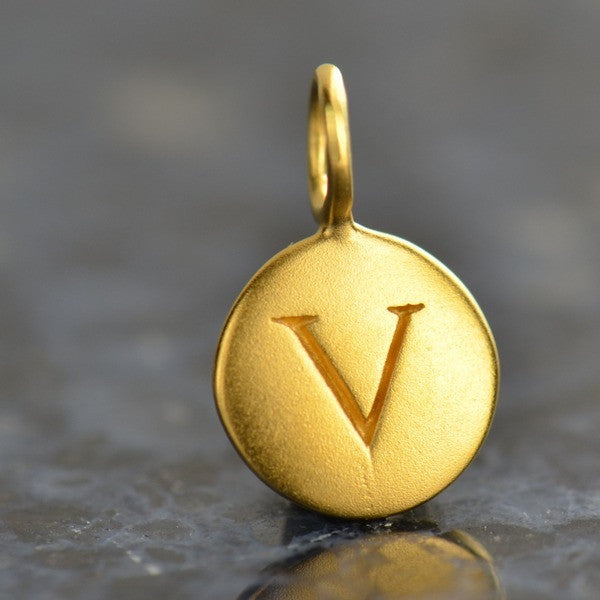 24K Gold Plated Letter Disk Charm - Poppies Beads n' More
