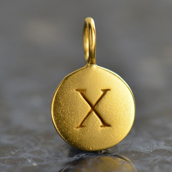 24K Gold Plated Letter Disk Charm - Poppies Beads n' More