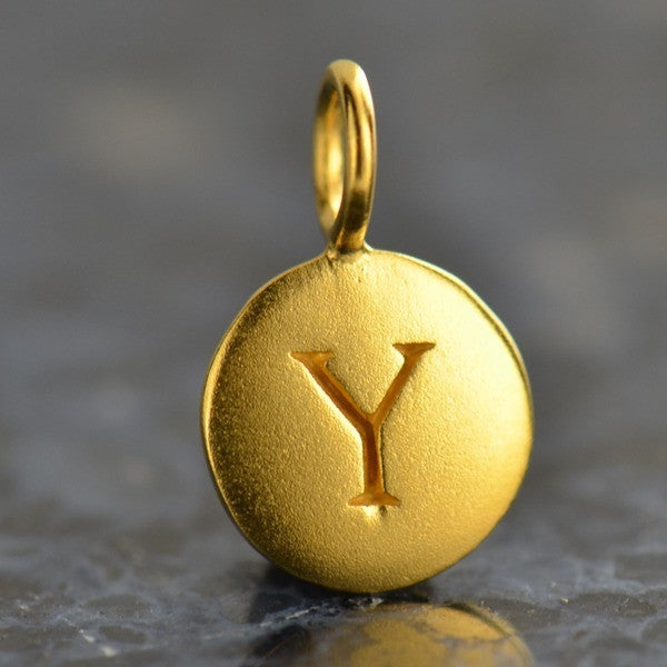 24K Gold Plated Letter Disk Charm - Poppies Beads n' More