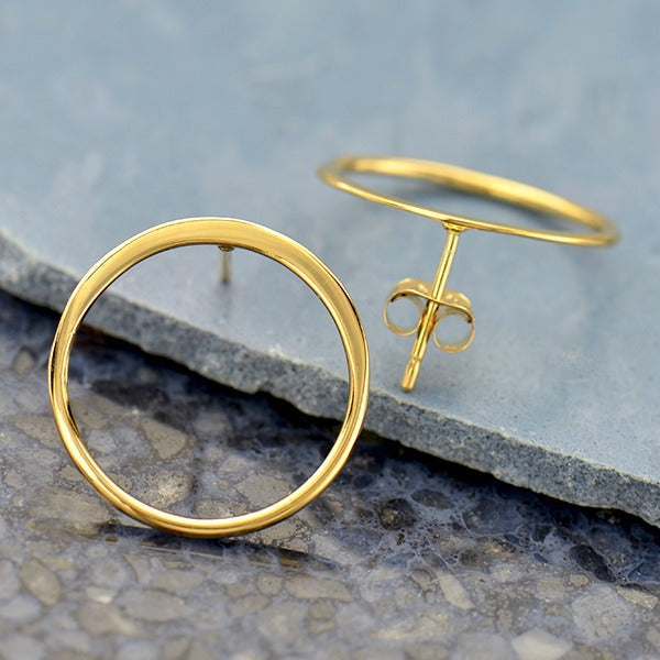 Open Circle Post Earring in 14K Shiny Gold Plate - Poppies Beads n' More
