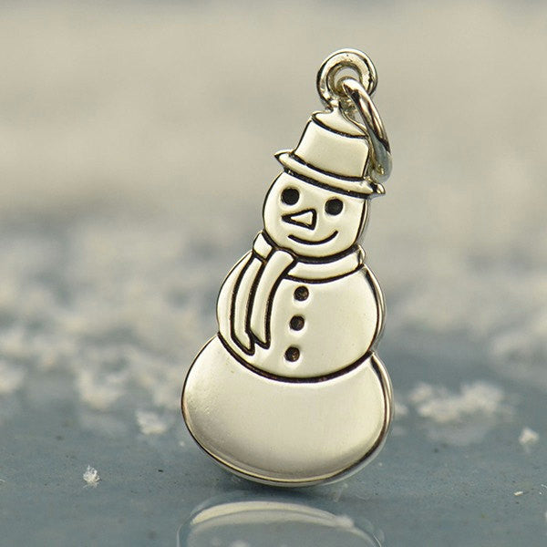 Sterling Silver Flat Plate Snowman Charm - Poppies Beads n' More