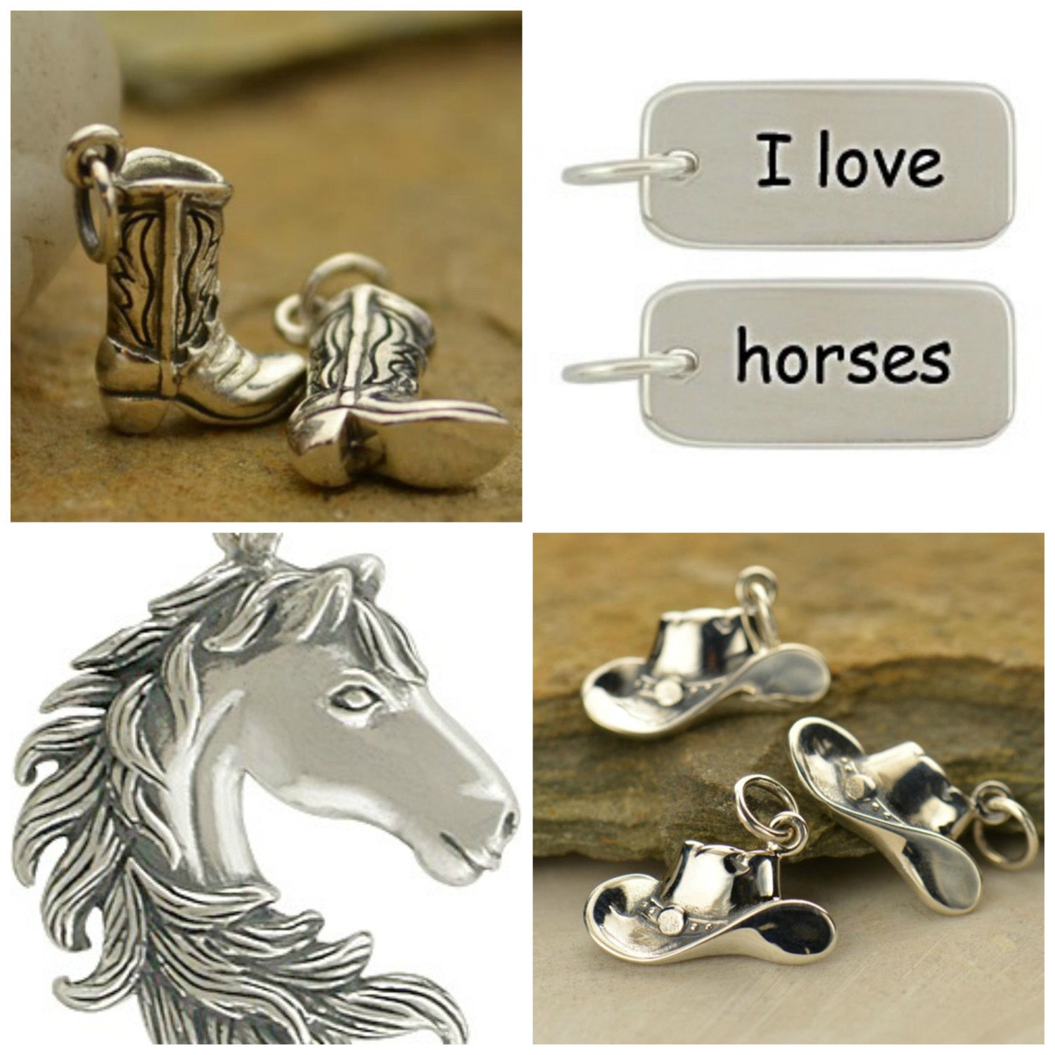 Sterling Silver Cowgirl Collection Charms, - Poppies Beads n' More