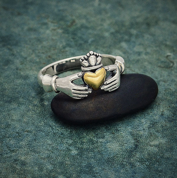 Sterling Silver Claddagh Ring with Bronze Heart - Poppies Beads n' More