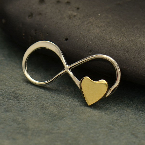 Sterling Silver Infinity Link with Tiny Bronze Heart - Poppies Beads n' More
