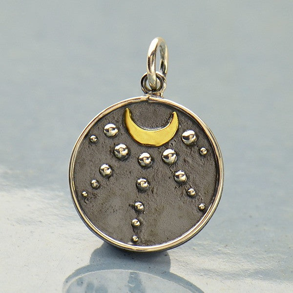 Sterling Silver Talisman Charm with Moon and Granulation - Poppies Beads n' More