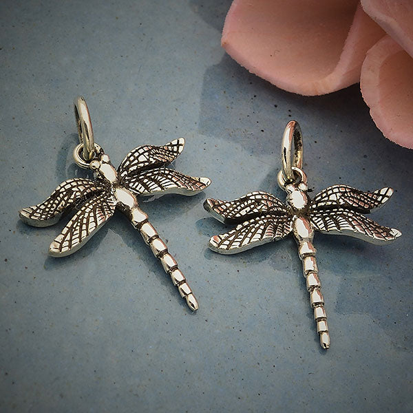 Sterling Silver Small Detailed Dragonfly Charm - Poppies Beads n' More