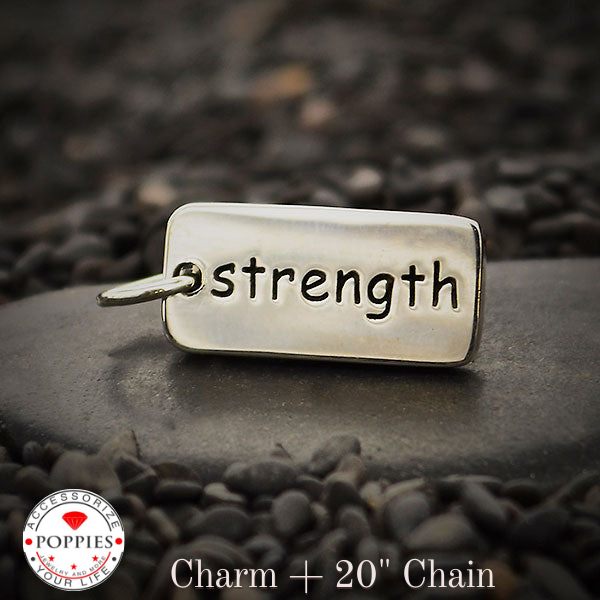 Sterling Silver Word Charm: "strength" - Poppies Beads n' More