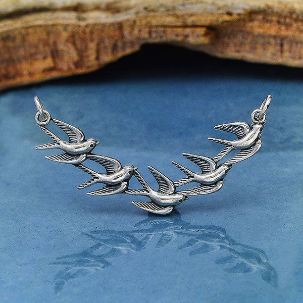 Sterling Silver Flock of Birds Pendant Festoon - Poppies Beads n' More