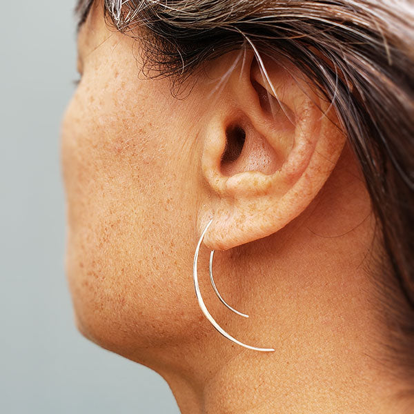 Sterling Silver Long Swooping Arc Earrings - Poppies Beads n' More