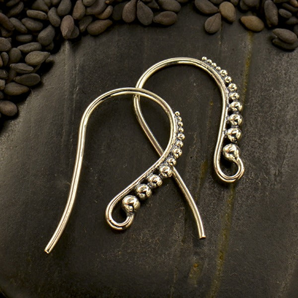 Sterling Silver Ear Wire - Short Granulated Ear Hook - Poppies Beads n' More