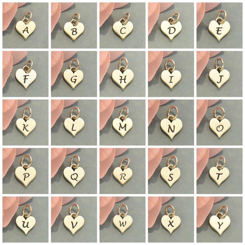 Small Silver Letter Heart Charms, - Poppies Beads n' More