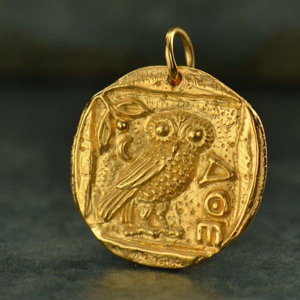 Ancient Coin Charm with Athena's Owl - Poppies Beads n' More