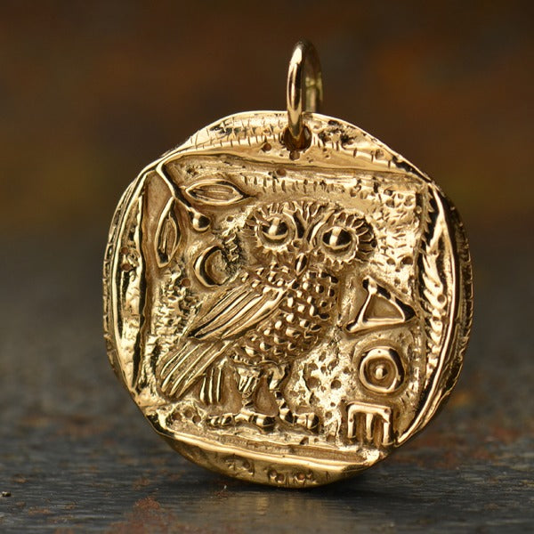 Ancient Coin Charm with Athena's Owl - Poppies Beads n' More