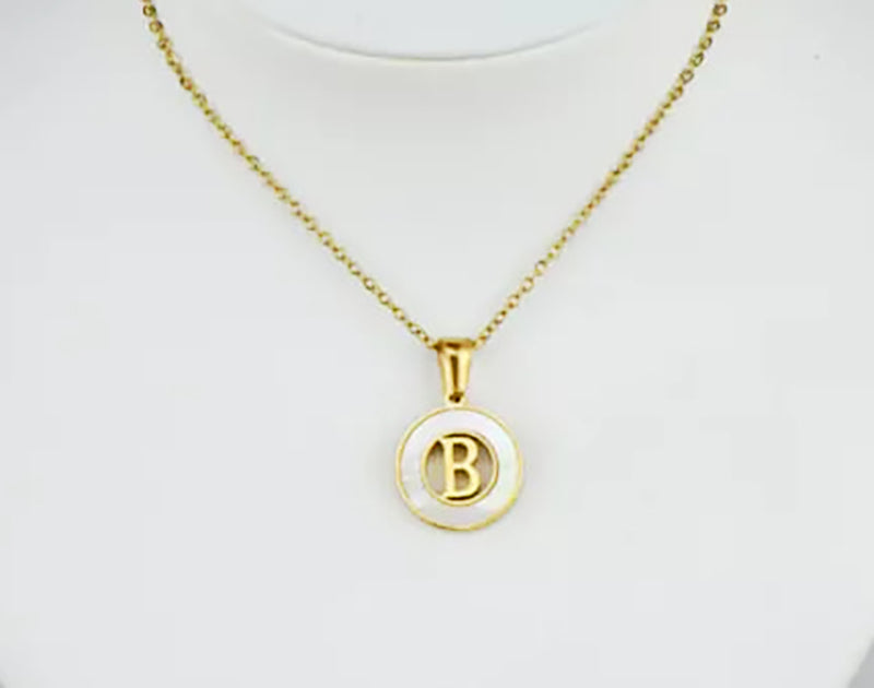 WHR01- White Mother Pearl + Gold Round Round Initial