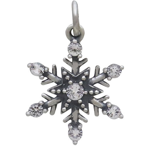 Sterling Silver Medium Snowflake Charm with NanoGems - Poppies Beads n' More