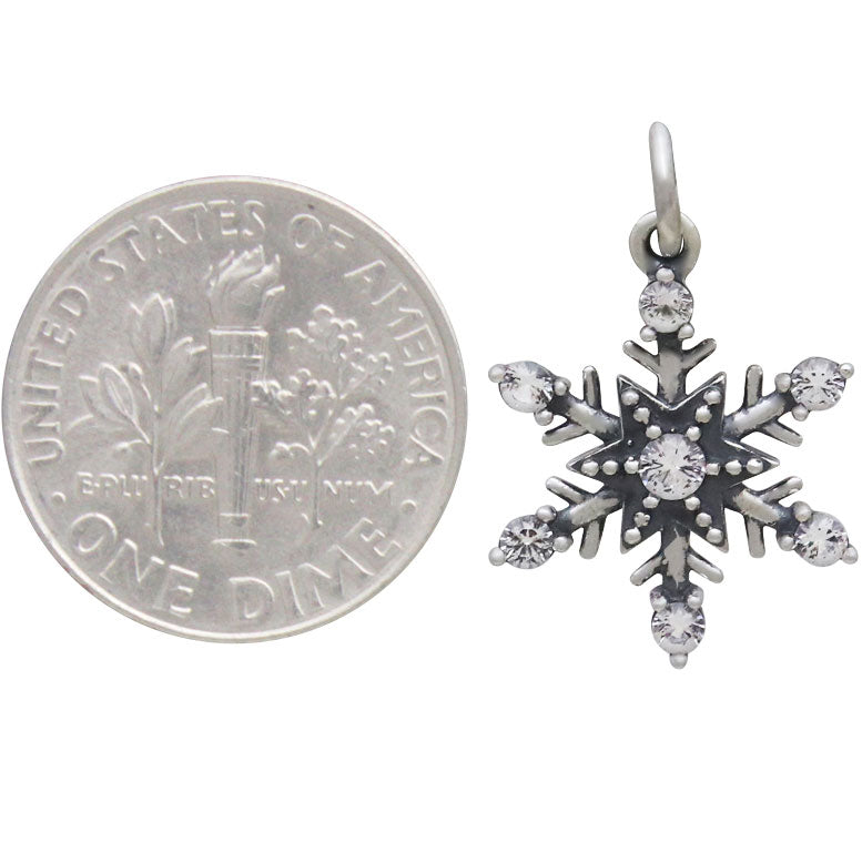 Sterling Silver Medium Snowflake Charm with NanoGems - Poppies Beads n' More