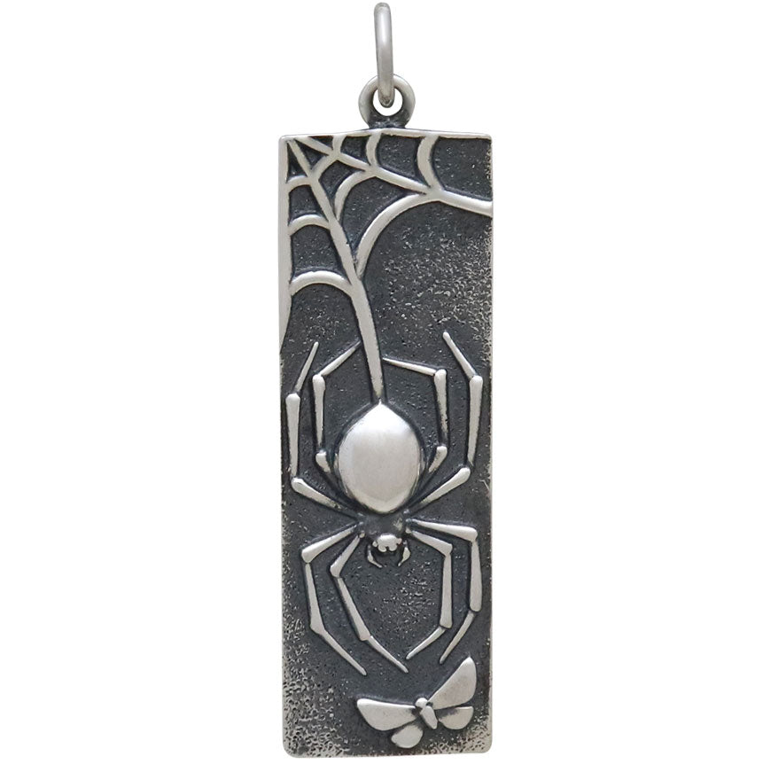 Sterling Silver Spider Pendant on Rectangle - Poppies Beads n' More