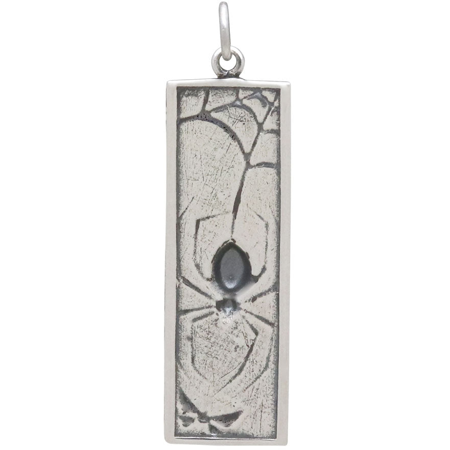 Sterling Silver Spider Pendant on Rectangle - Poppies Beads n' More